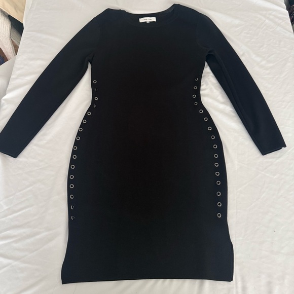 John + Jenn Black Long Sleeve Dress with Silver Grommet Accents - Picture 3 of 10